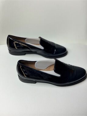 Italian Mauro Teci Navy Black Patent Slip-On Loafers for Women Size 6